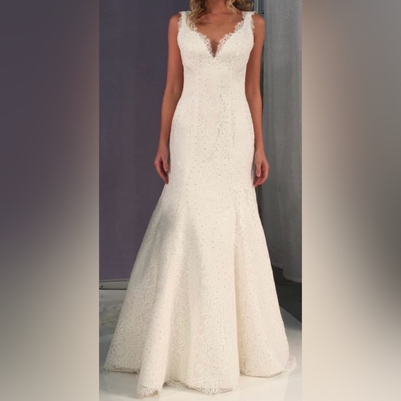 Augusta Jones Liz Gown, Bridal size 20, unaltered. Lace with sequins. Ivory. - Picture 2 of 8